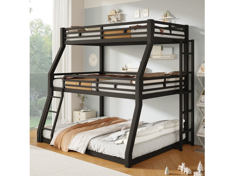  Lit superposé triple 90x200, 120x200 et 140x200 cm en métal noir  - Conforama B
