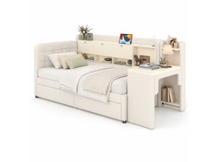 Lit avec rangement 90x200 cm ULQENI   coloris beige