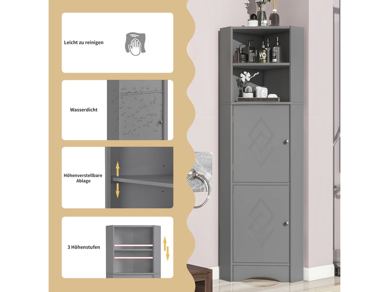  Meuble d'angle de salle de bain avec étagère réglable gris 36.5 x 36.5 x 155 cm WF314510AAE - Conforama E