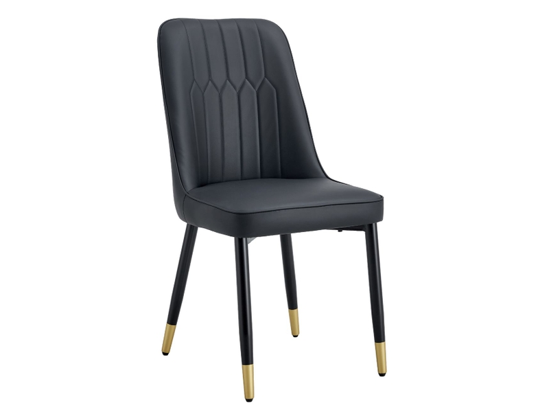  Chaise de salle à manger style moderne dossier rembourré revêtement en similicuir pu coloris noir usage polyvalent pieds en métal noir chaise de cuisine  - Conforama A