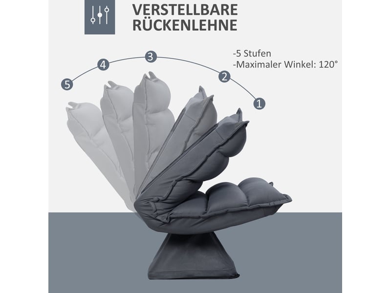  Fauteuil relax pivotant 360° avec dossier réglable 5 positions, en microfibre et acier gris foncé  - Conforama D
