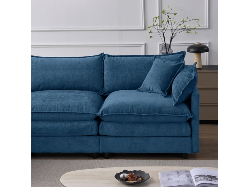  Canapé d'angle modulaire 3 places avec méridienne 267x154 cm chenille douce et pouf mobile  - Conforama E