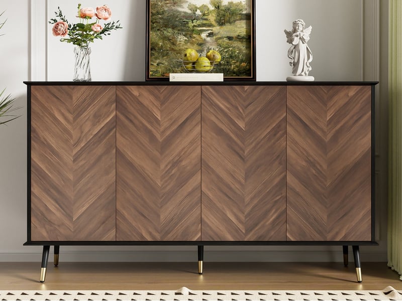  Buffet à 4 portes et étagères réglables, 140 x 40 x 80 cm, meuble de rangement pour salon, salle à manger  - Conforama B