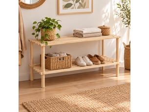 Lot de 2 étagère à chaussures en bois de sapin naturel à 2 niveaux à lattes-longueur 64 x profondeur 26 x hauteur 30 cm