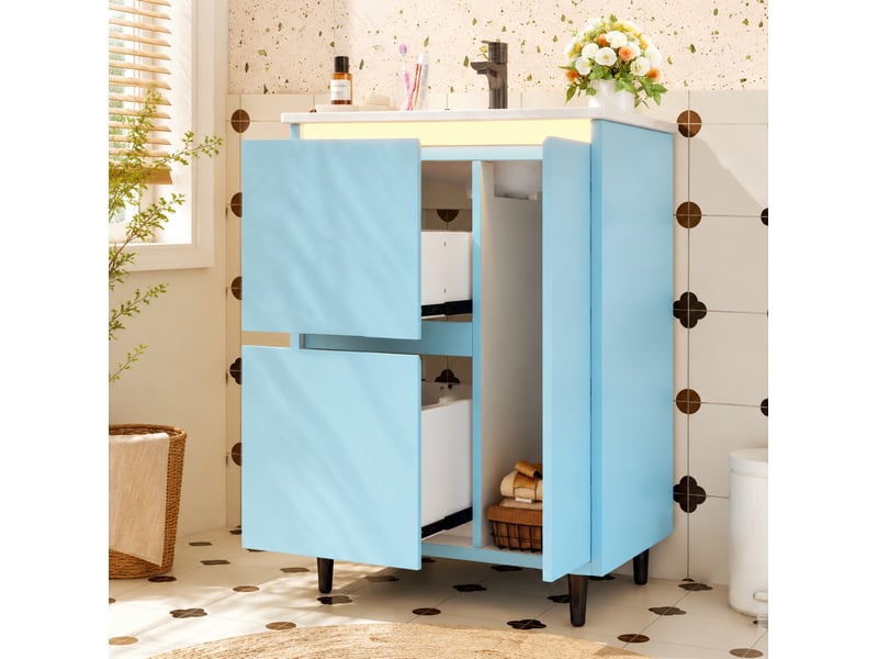  Meuble vasque sur pied 61x46,5x87 cm avec 2 tiroirs coloris bleu  - Conforama B