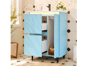 Meuble vasque sur pied 61x46,5x87 cm avec 2 tiroirs coloris bleu