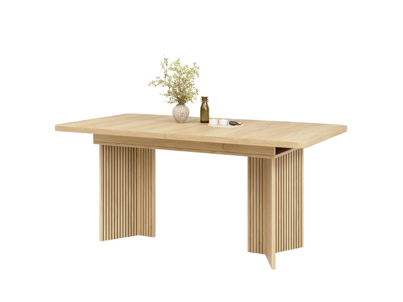  Table à manger extensible 120-160 cm, pieds en v rainurés, plateau rectangulaire, effet chêne clair et noyer evarich - Conforama A