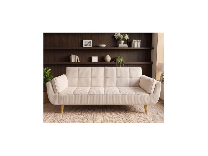  Canapé convertible nevisi 3 places 215x82 cm - tissu côtelé beige - couchage 165x100 cm  - Conforama D