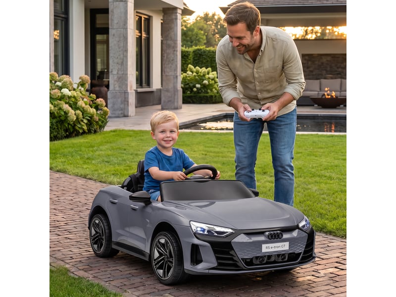  Voiture électrique pour enfants avec télécommande, ceinture de sécurité, klaxon, musique, phares, vitesse maximale de 5 kmh, 3-5 ans, grise  - Conforama C