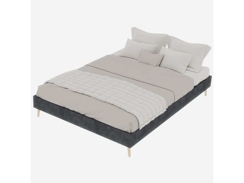  Cadre lit 140x200 cm velours néerlandais gris sans sommier gaz ni tête ni matelas  - Conforama A