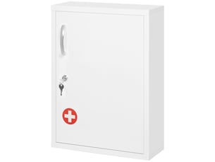 Armoire à pharmacie, 3 compartiments, verrouillable, avec compartiment pour médicaments, structure robuste en acier, blanche, 40 x 15 x 53,5 cm