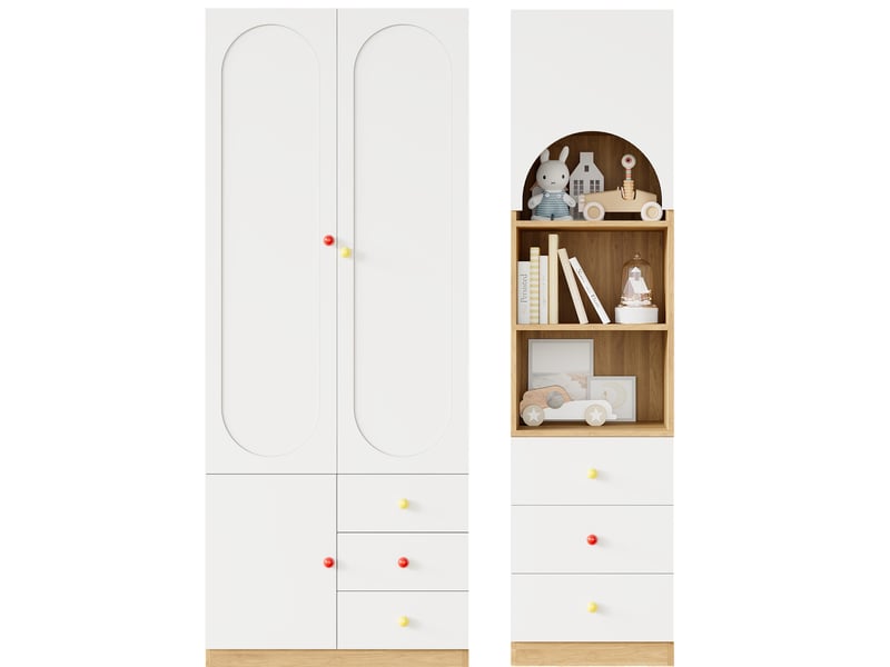 Ensemble armoire enfant 130 x 50 x 200 cm – blanc et naturel – penderie et rangement modulable à tiroirs - Conforama A