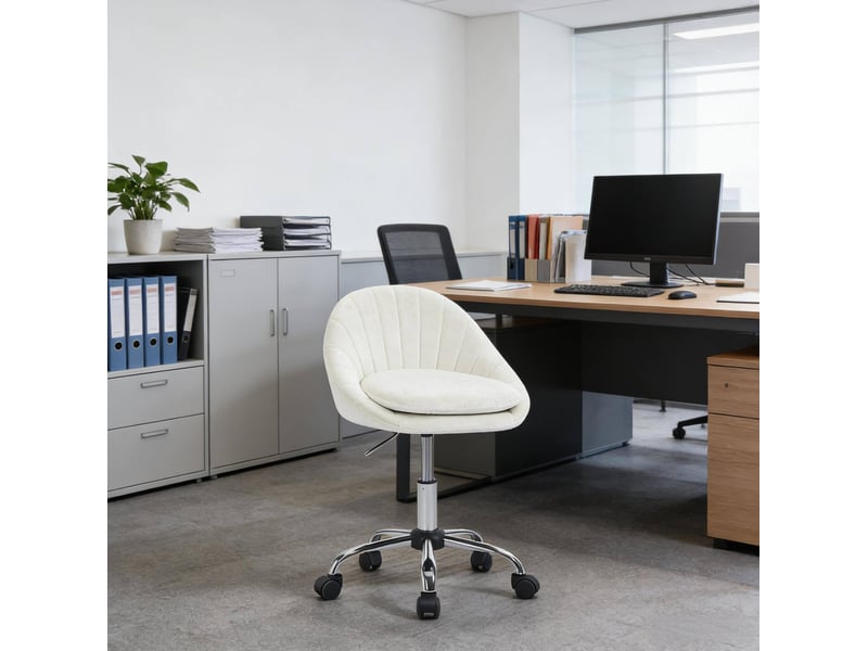  Chaise de bureau pivotante et réglable avec dossier ergonomique, roulettes et assise rembourrée en velours beige  - Conforama C