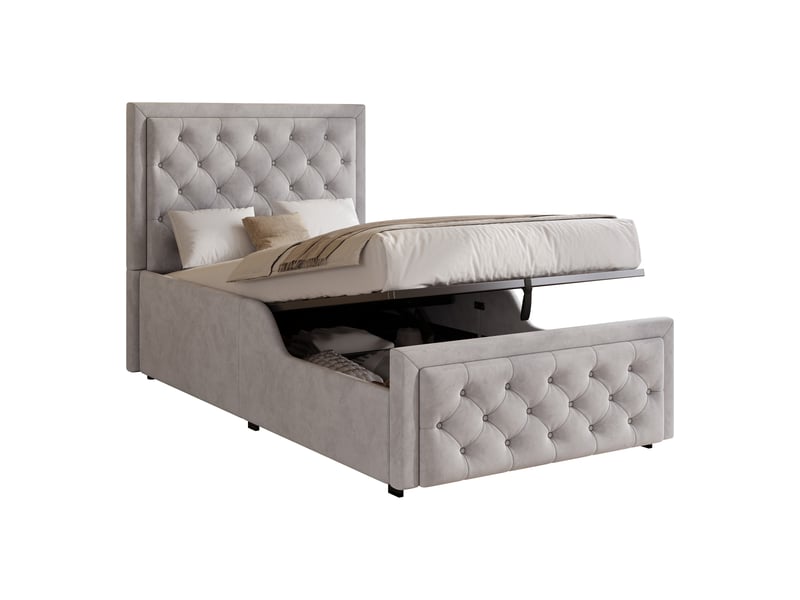  Lit enfant 90x200 lit coffre avec rangement velours gris sommier inclus  - Conforama A