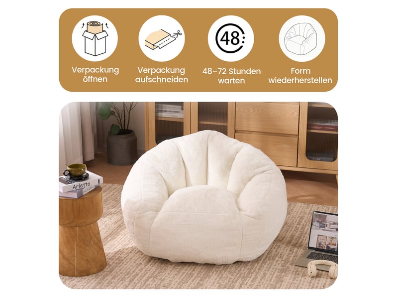  Pouf beige 98 x 98 x 60 cm en polyester avec mousse à mémoire de forme, dossier et accoudoirs  - Conforama C