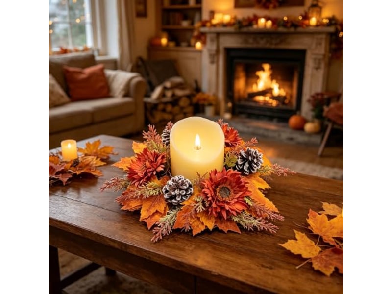  Couronne de bougie décorative feuilles d'érable – décoration automnale pour bougie pilier-style 2  - Conforama D