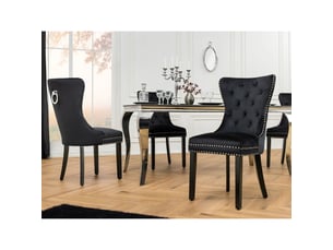 Lot de 2 chaises chesterfield regina noires en velours capitonné – anneau argenté, clous décoratifs et pieds en bois d'hévéa