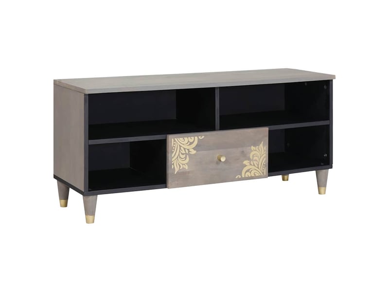  Meuble tv - banc tv - meuble de rangement gris 100 x 33 x 46 cm bois de mangue massif  - Conforama B