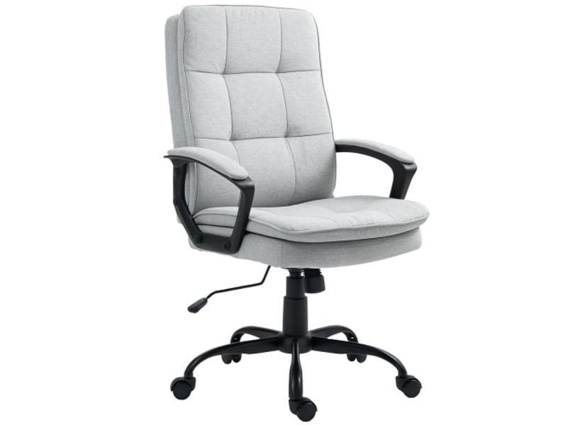  Chaise de bureau ergonomique inclinable, accoudoirs, tissu aspect lin rembourré, gris, réglable en hauteur  - Conforama A