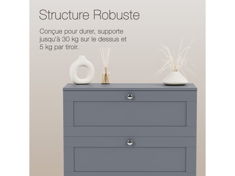  Commode altino 4 tiroirs, chambre, rangement vêtements, meuble, 99x65x36cm, gris 3332183 - Conforama R