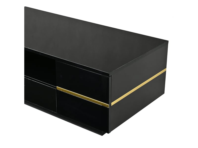  Table basse moderne 100x50x35,5 cm – noir et doré – led, 2 portes, tiroir et rangement ouvert  - Conforama E