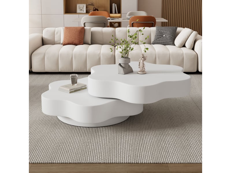  Table basse 700 x 700 x 355 mm blanche en mdf plateau pivotant 360 degrés led pour salon  - Conforama B