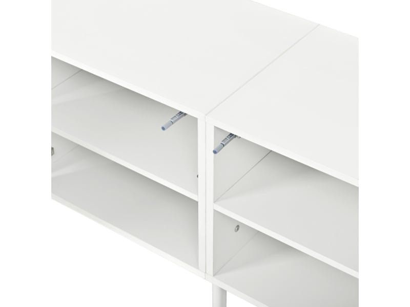  Meuble tv moderne lowboard salon 4 portes push-to-open, lignes 3d et courbes, pb et mdf, pieds cylindriques métalliques  - Conforama E