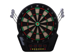 Cible fléchettes électronique 44×51,5×3,2 cm, écran led, comptage auto, sons, 6 fléchettes, 24 pointes, 27 jeux, 243 variantes, 16 joueurs