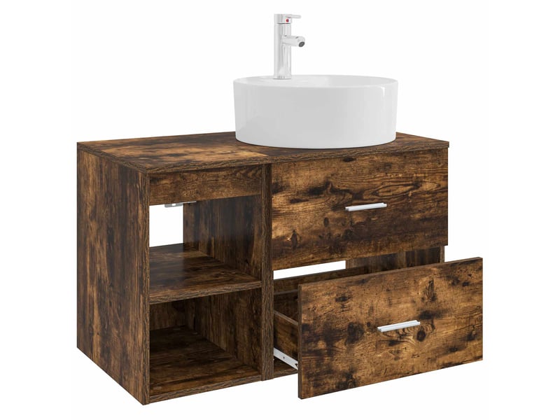 Ensemble de mobilier de salle de bain 2 pcs chêne fumé shl6890 - Conforama D