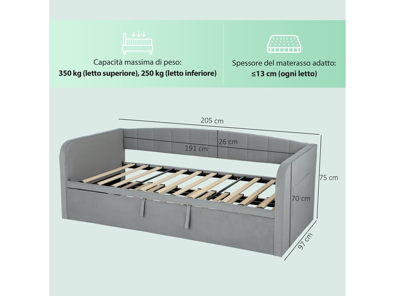 Canapé lit gigogne 3 places convertible en lit double, gris clair, 205 x 97 x 75 cm - Conforama E