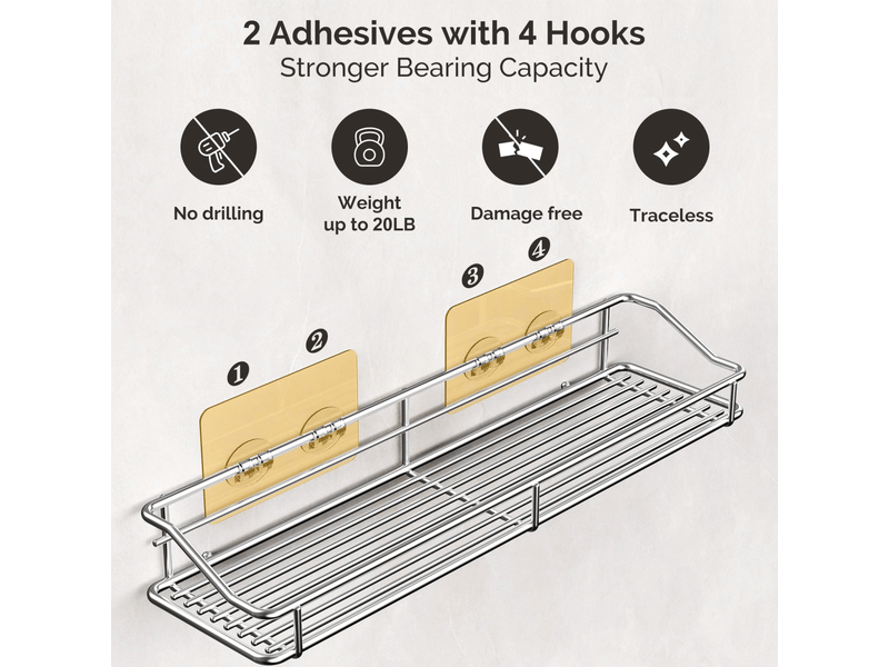  Serviteurs de douche panier étagère organisateur de salle de bain cuisine spice rack acier inoxydable sus304 - sans perçage  - Conforama D