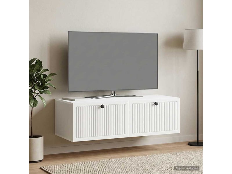  Meuble tv - banc tv - meuble de rangement mural blanc 98 x 41 x 30 cm bois d'ingénierie  - Conforama D