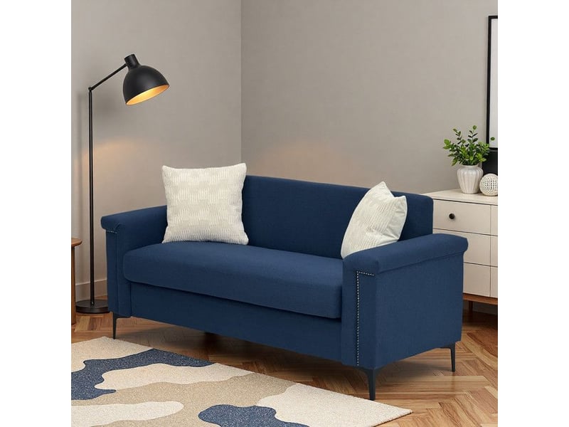  Sofa - fx-p22eu-bu - 2 places - tissu en lin doux - bleu - pieds en métal 15 cm bleu - Conforama D