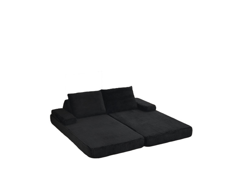  Canapé velours côtelé convertible 211 cm en lit – 2 dossiers triangulaires, 2 coussins, 2 accoudoirs amovibles  - Conforama A
