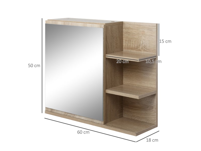  Armoire miroir de salle de bain en panneau de particules coloris chêne clair 60x18x50 cm  - Conforama C