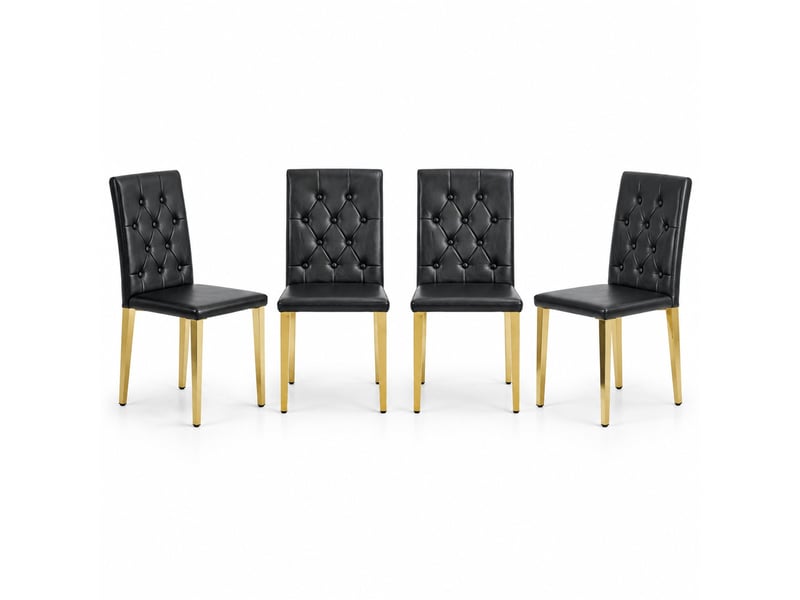  Lot de 4 chaises de salle à manger 89 cm, chaise cuisine, dossier à losanges, design contemporain, polyuréthane noir, acier doré  - Conforama A