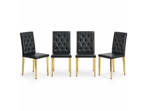 Lot de 4 chaises de salle à manger 89 cm, chaise cuisine, dossier à losanges, design contemporain, polyuréthane noir, acier doré
