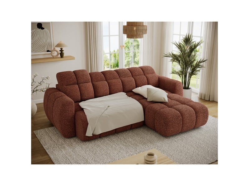 Canapé d'angle électrique fanoti 3 places rouge chiné – angle droit - Conforama C