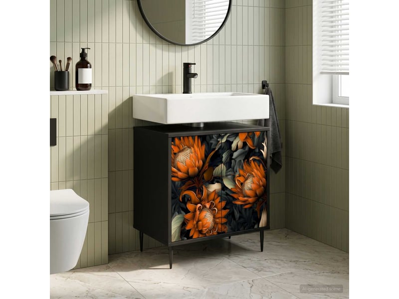 Armoire de salle de bain, meuble de rangement lochem chêne noir 60x40x61 cm  - Conforama B