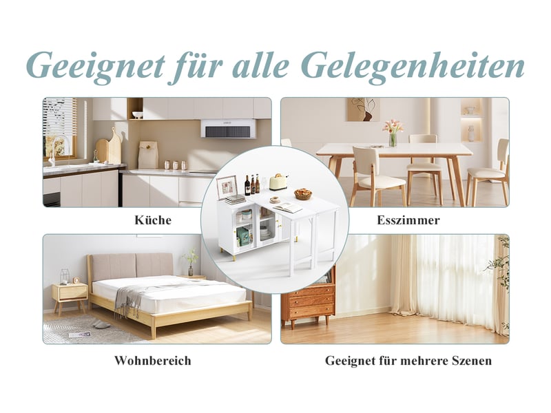  Buffet rangement 116x40x78.5 cm avec extension 122x80 cm, portes coulissantes et tiroirs, meuble cuisine moderne  - Conforama W