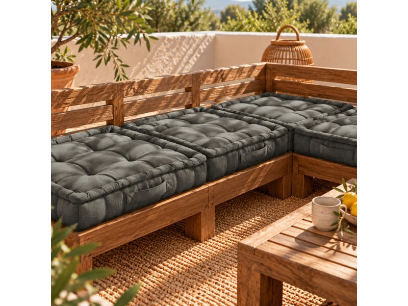 Coussin de sol capitonné - gris foncé - Conforama E