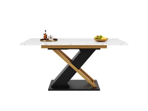 Table extensible 75,4x80x120-160 cm effet marbre, pieds dorés, noir