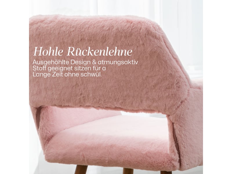  Fauteuil de table en fausse fourrure - 59x46x79 cm - fauteuil rembourré pieds métal effet bois - rose  - Conforama D