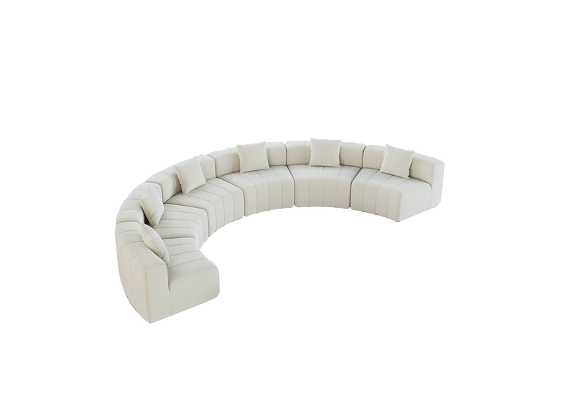  Canapé modulable tcqpz 6 places semi-circulaire en chenille beige 444,5 x 222 x 73,6 cm  - Conforama A