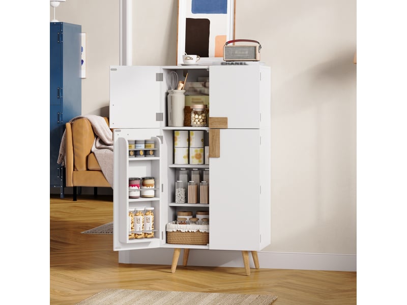  Buffet haut meuble de cuisine 4 portes avec étagères réglables 60x35x120 cm blanc  - Conforama W