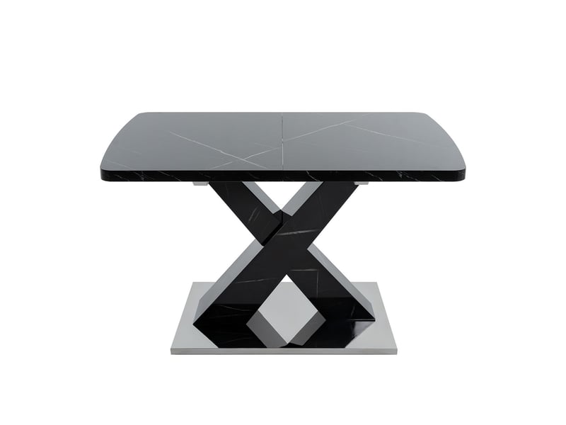 Table à manger extensible plateau effet marbre noir pieds en x en mdf base en métal - Conforama B