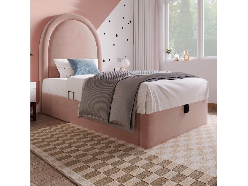  Modenvie lit coffre enfant 90x200 cm - velours rose, rangement intégré - avec matelas - rose  - Conforama D