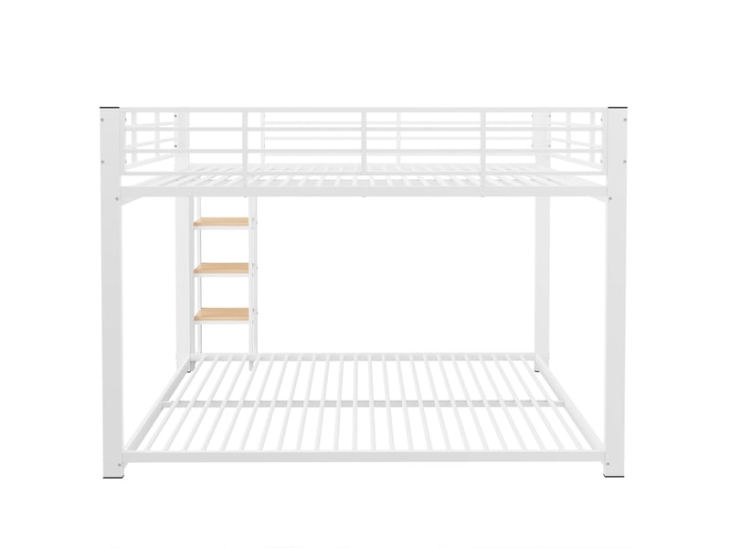  Lit superposé 140 × 200 cm 2 places avec escalier, barrière de sécurité et structure silencieuse, sans matelas, blanc  - Conforama A