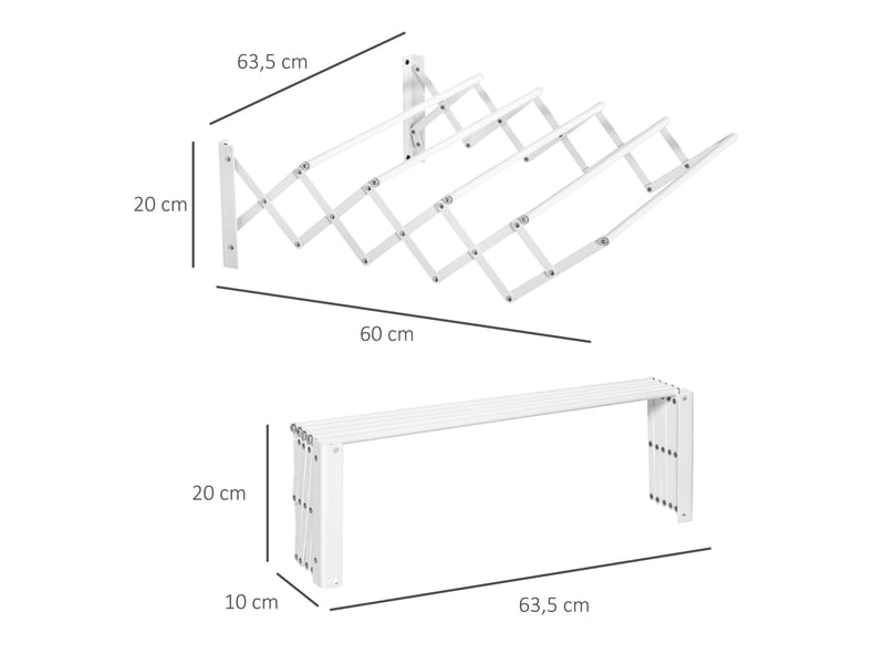Étendoir mural extensible 63,5 x 60 x 20 cm – blanc – en métal pliable pour intérieur et extérieur - Conforama C