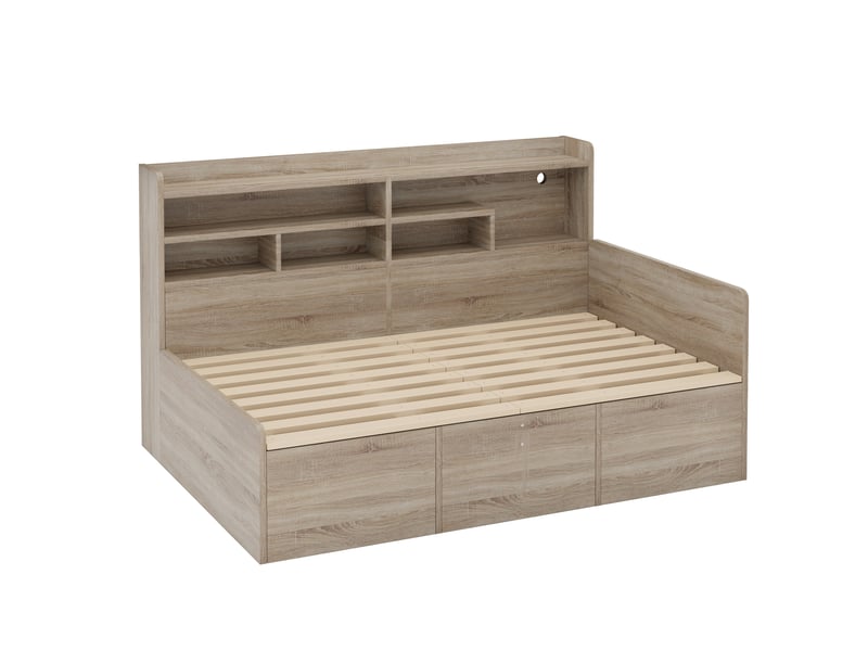 Canapé-lit avec rangement 90 x 200 cm – avec étagères – avec compartiments de rangement – avec éclairage led – naturel (matelas non inclus) - Conforama R
